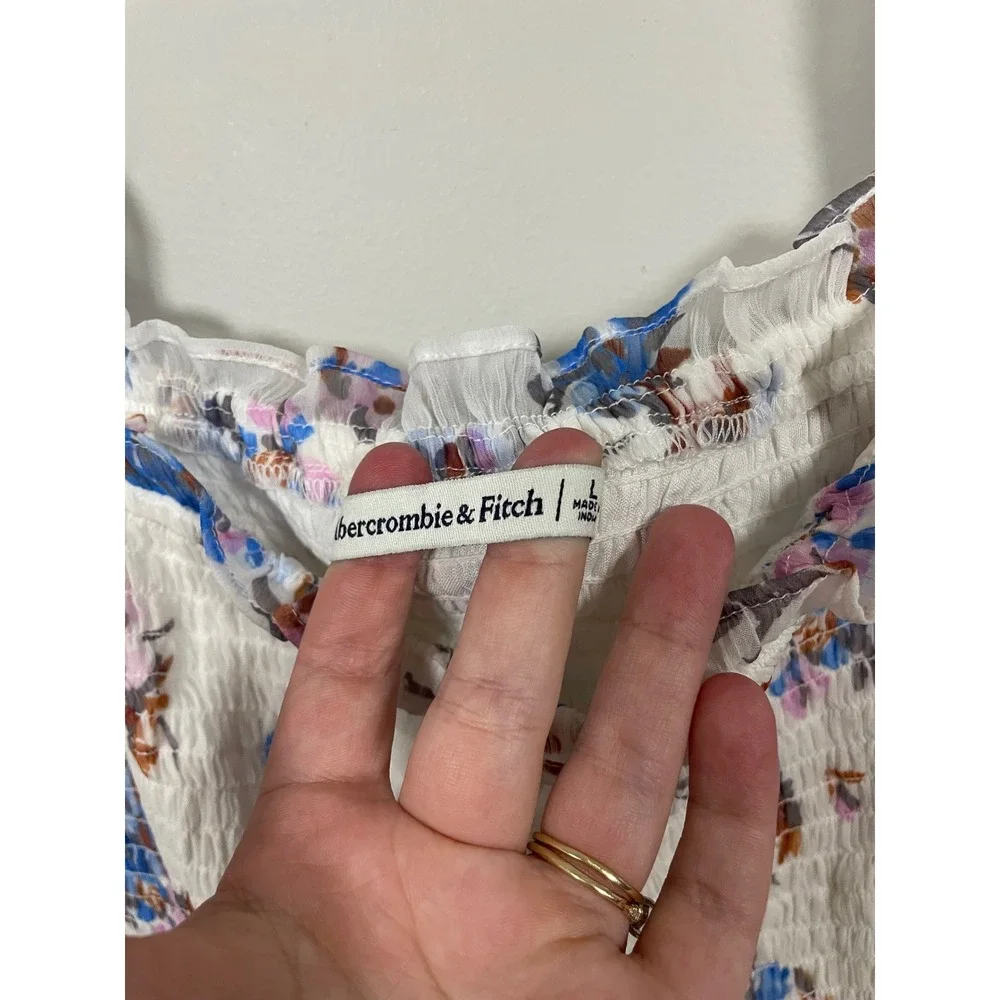 Abercrombie & Fitch Smocked Puff Sleeve Midi Dress Floral Print Size Large - Picture 9 of 10